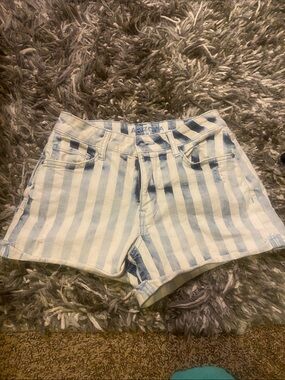 Arizona Jean Company Vertical Blue & White Stripe Denim Shorts